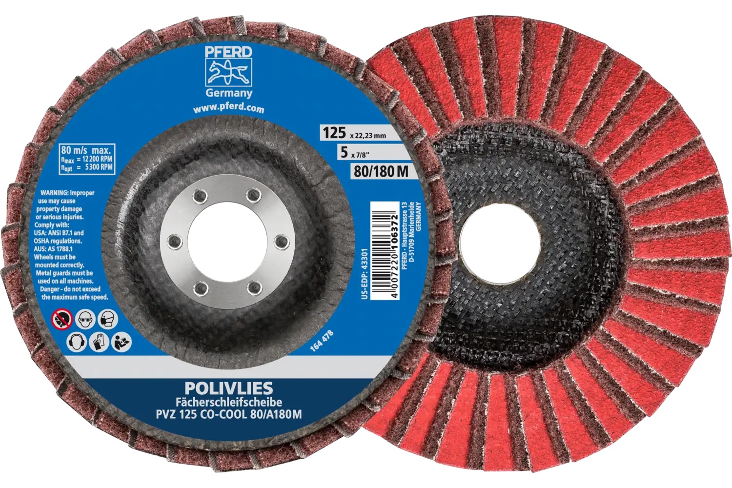 Picture of Pferd Polivlies® Non-Woven Flap Disc, 4-1/2" x 7/8, 120 Grit, Fine, Ceramic Co-Cool